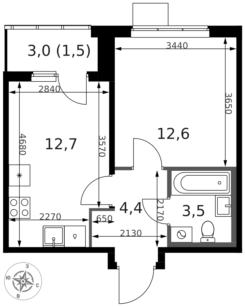 1-комнатная 35 м2 в ЖК 1-й Ясеневский корпус null этаж 15