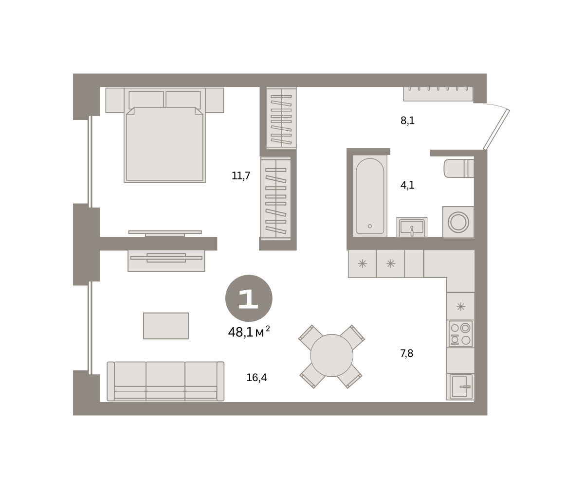 1-комнатная 48 м2 в ЖК Метроном корпус null этаж 2