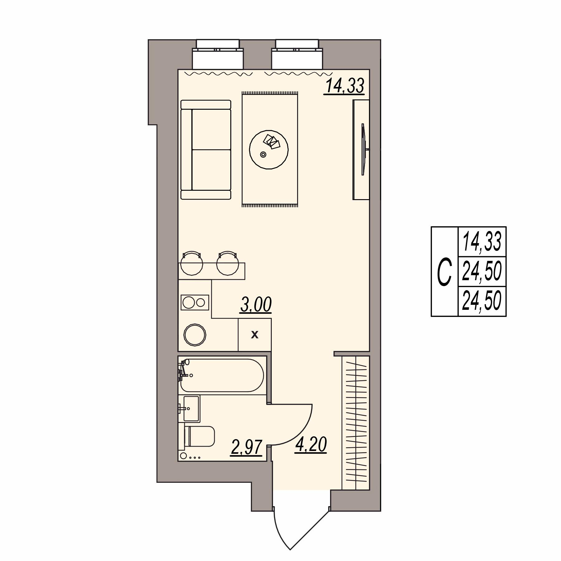 Студия 24 м2 в ЖК Герои поколений корпус null этаж 2