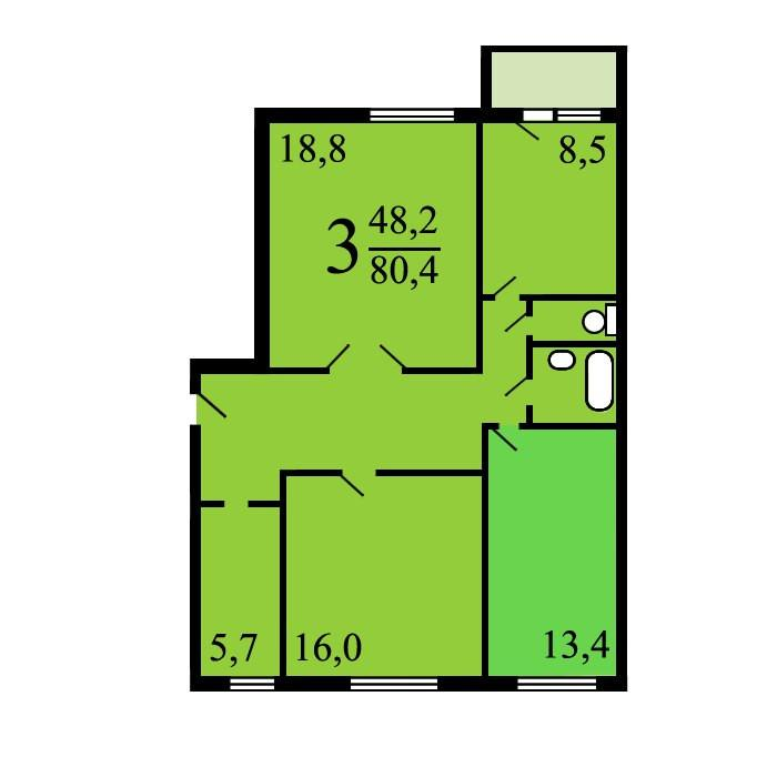 3-комнатная 80.3 м2 в ЖК undefined корпус null этаж 12