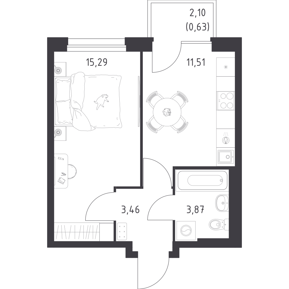 1-комнатная 34 м2 в ЖК Новое Внуково корпус null этаж 5