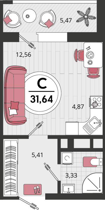 1-комнатная 31 м2 в ЖК Родные просторы корпус null этаж 3