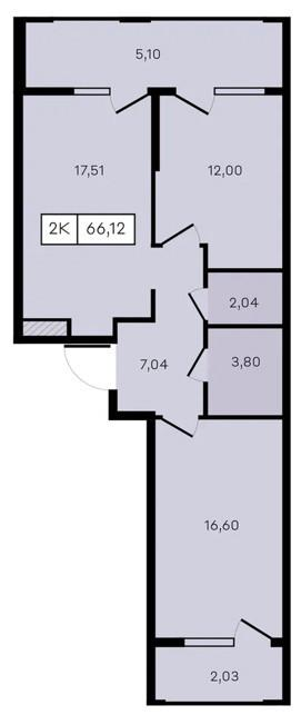 2-комнатная 66.1 м2 в ЖК undefined корпус null этаж 6