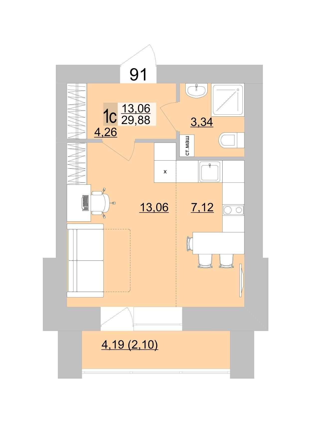 Студия 31 м2 в ЖК Философия Идеалистов на Театральной корпус null этаж 16