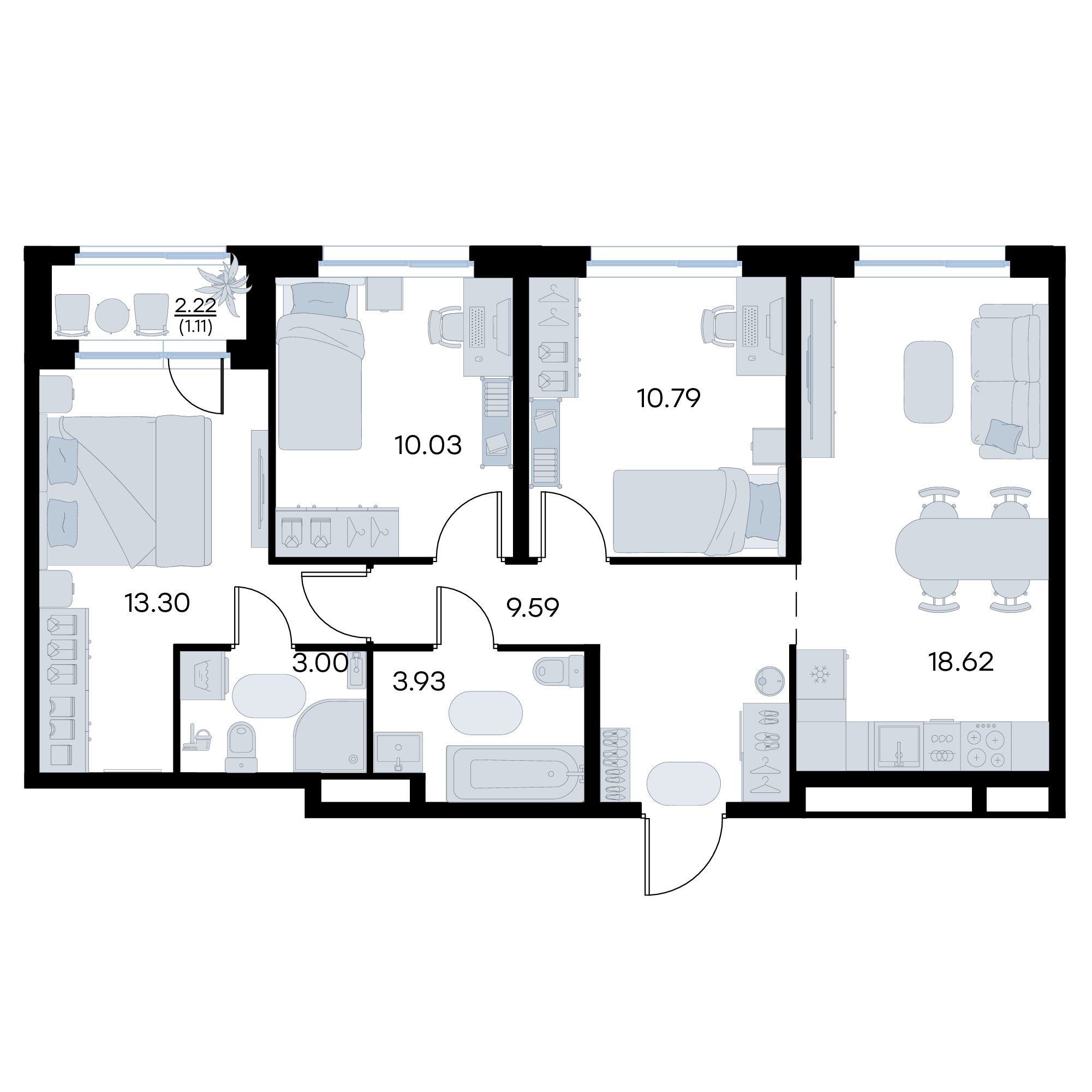 3-комнатная 70 м2 в ЖК Октябрьский корпус null этаж 3