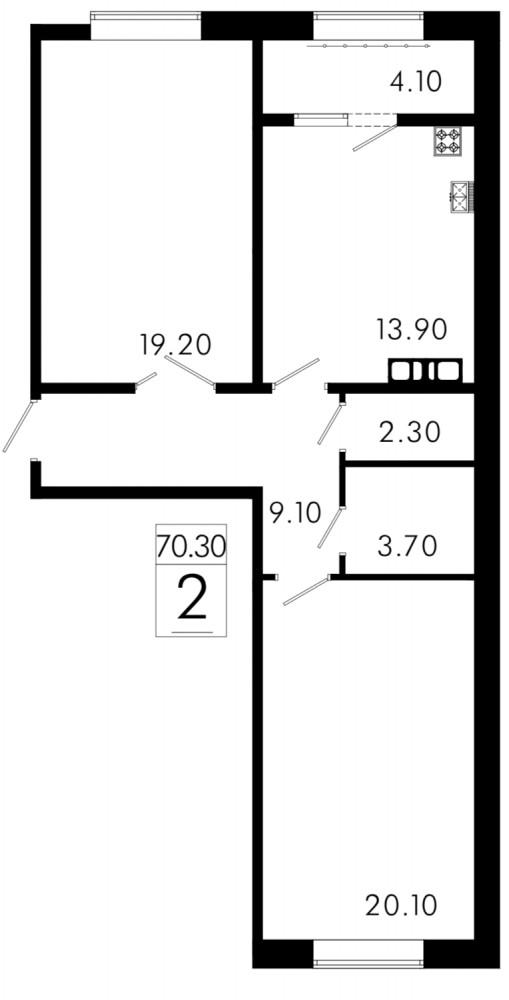 2-комнатная 70.3 м2 в ЖК undefined корпус null этаж 3