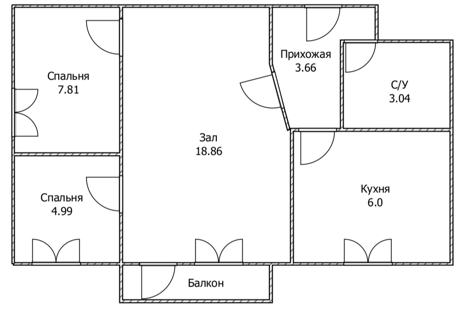 3-комнатная 45 м2 в ЖК undefined корпус null этаж 5