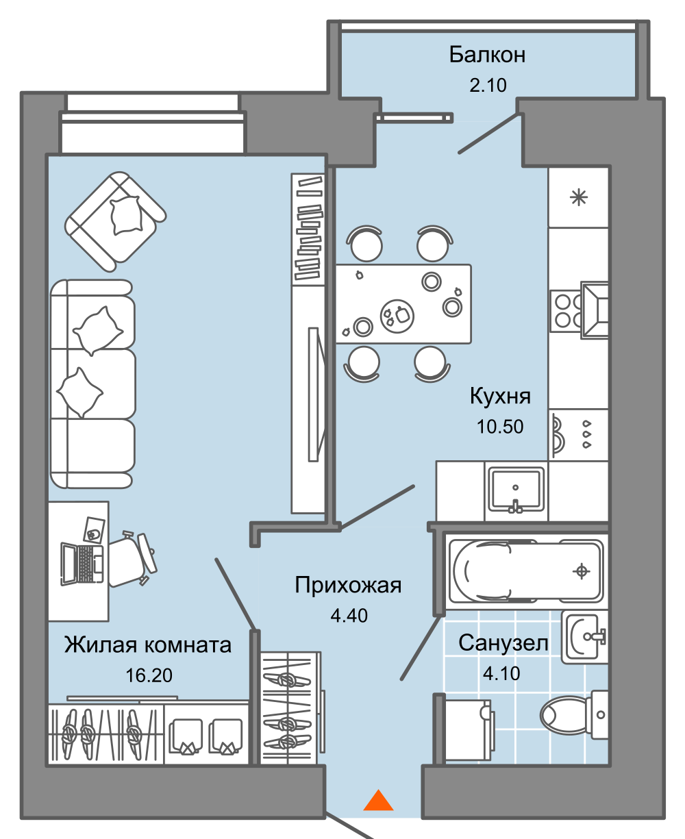 1-комнатная 36 м2 в ЖК Камаполис корпус null этаж 4