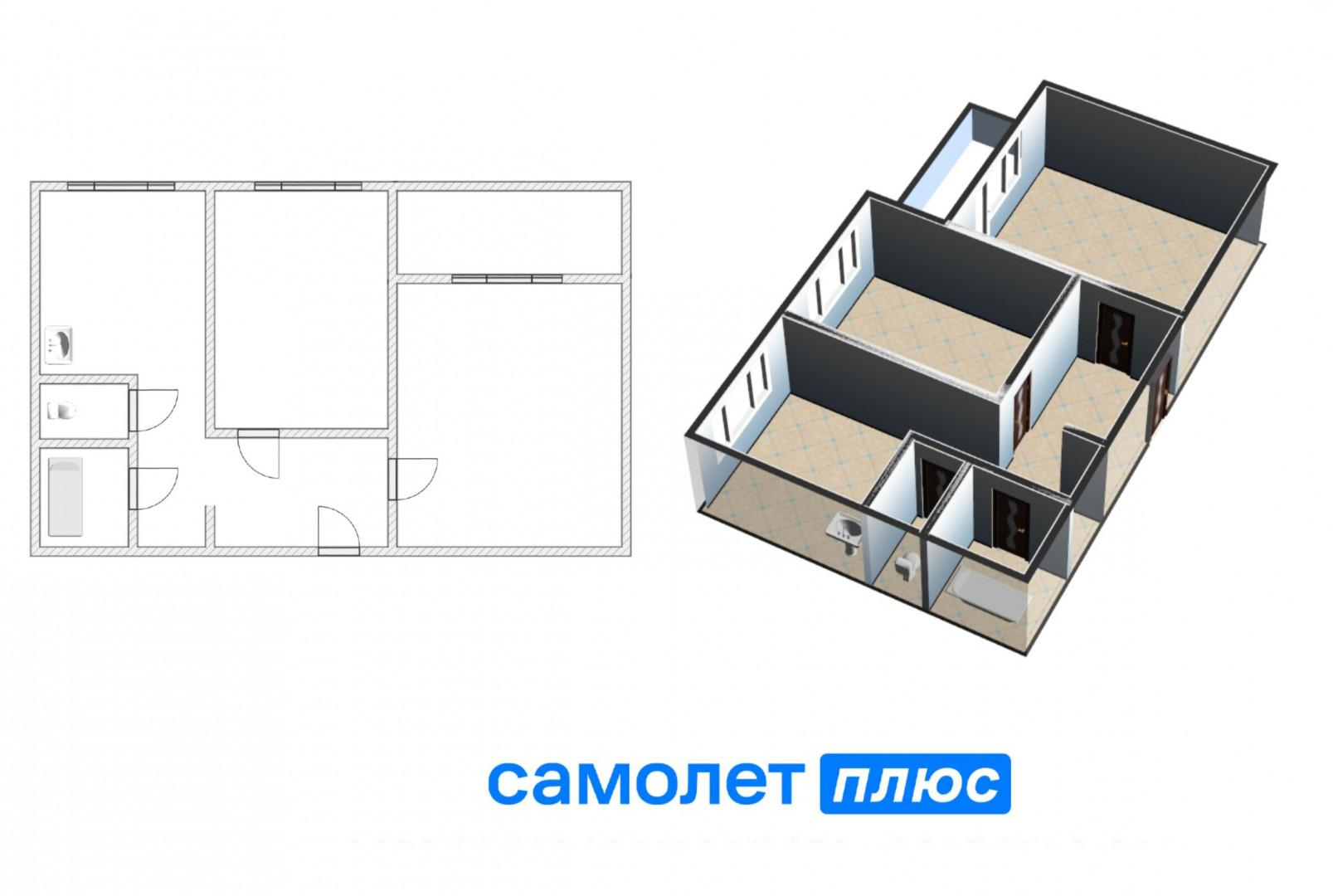 2-комнатная 55.3 м2 в ЖК undefined корпус null этаж 4