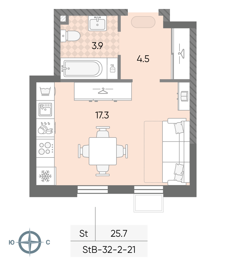 Студия 25 м2 в ЖК ЛУЧИ корпус null этаж 9