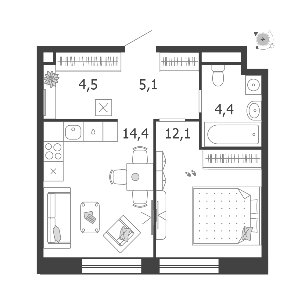 1-комнатная 40 м2 в ЖК Шагал корпус null этаж 3