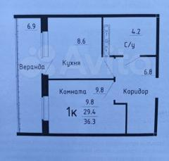 1-комнатная 36.3 м2 в ЖК undefined корпус null этаж 3