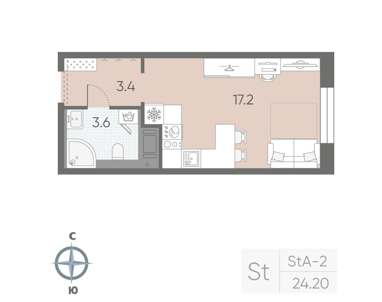 Студия 24 м2 в ЖК Большая Охта корпус null этаж 7