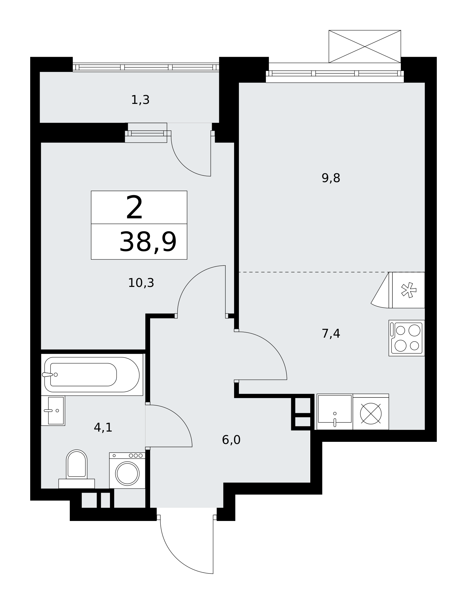 2-комнатная 38 м2 в ЖК Бунинские кварталы корпус null этаж 3