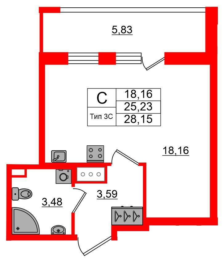 Студия 25 м2 в ЖК Setl Ривьера корпус null этаж 11