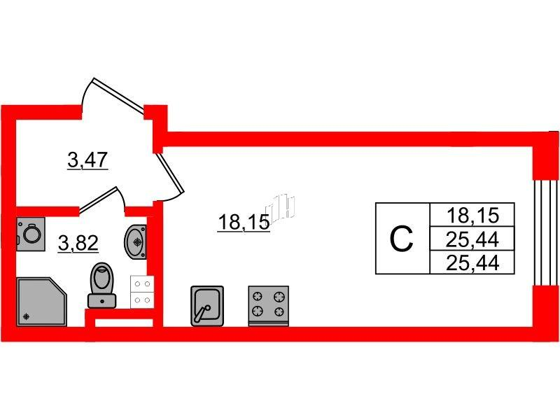 Студия 25 м2 в ЖК Золотые купола. Новая История корпус null этаж 3