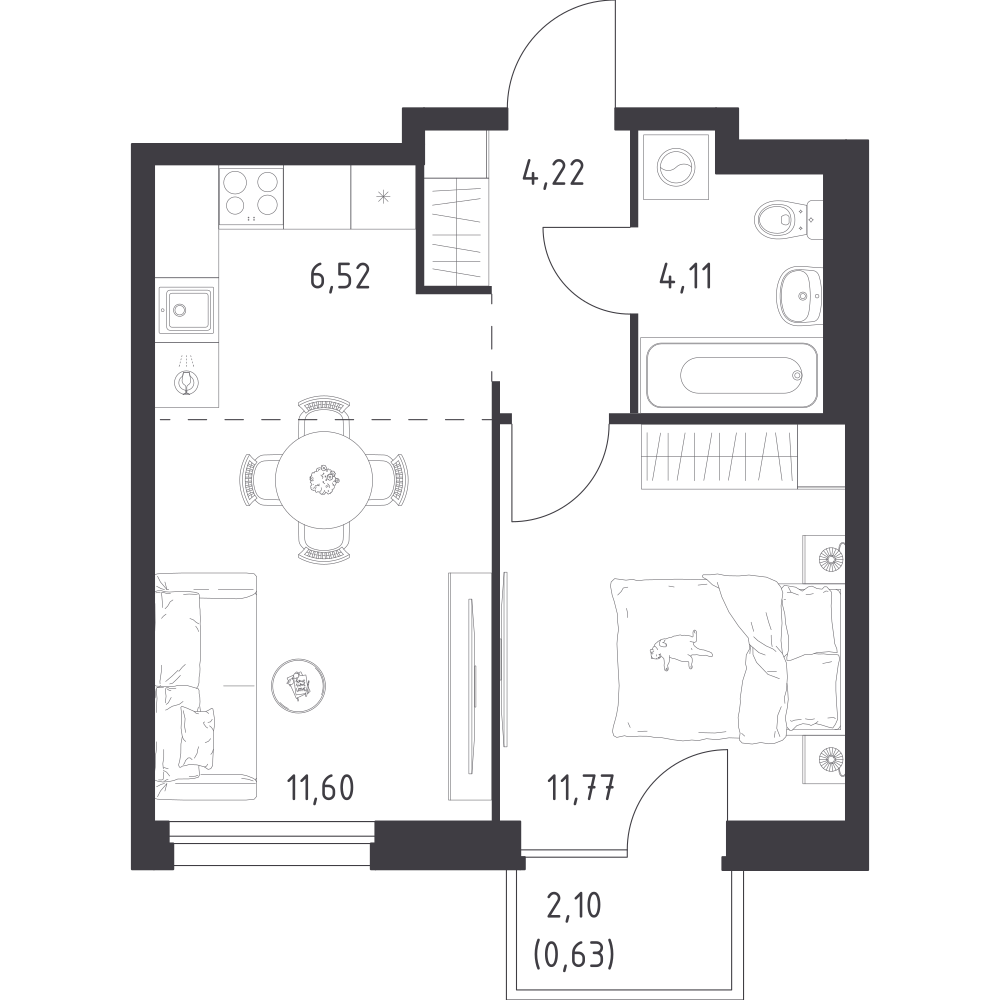 Студия 38 м2 в ЖК Новое Внуково корпус null этаж 7