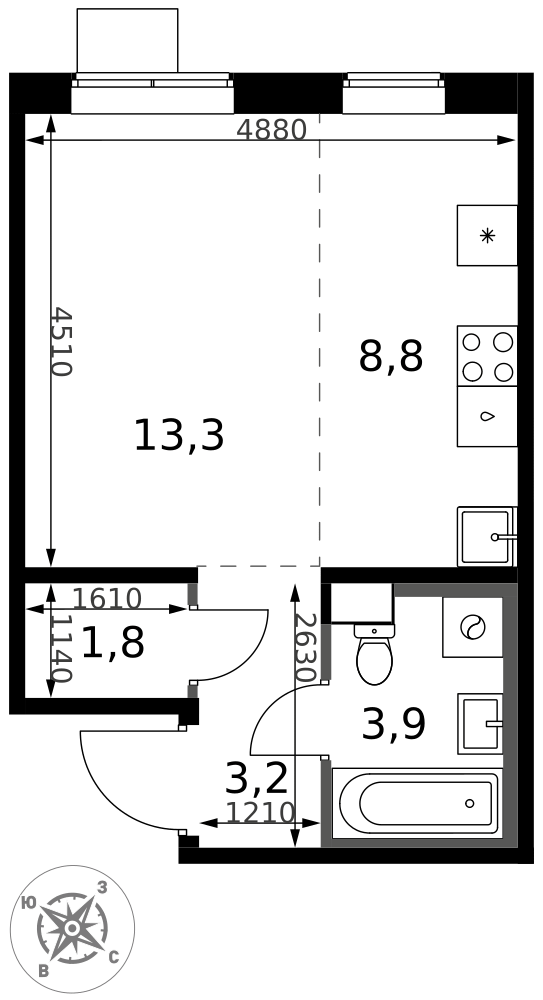 Студия 31 м2 в ЖК 1-й Южный корпус null этаж 13