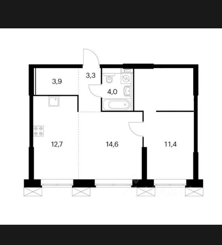 2-комнатная 56.2 м2 в ЖК undefined корпус null этаж 15