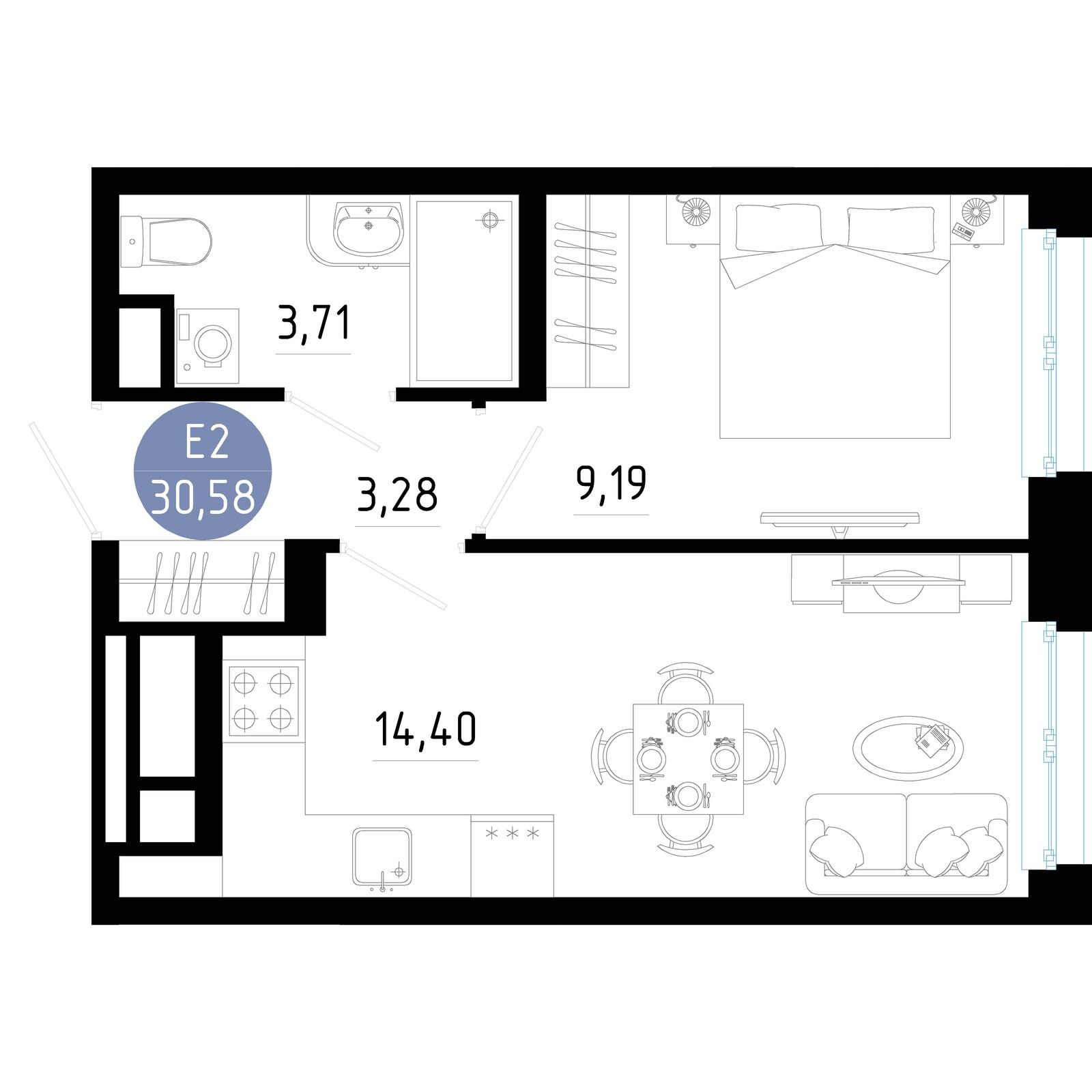 1-комнатная 30 м2 в ЖК Живи корпус null этаж 10