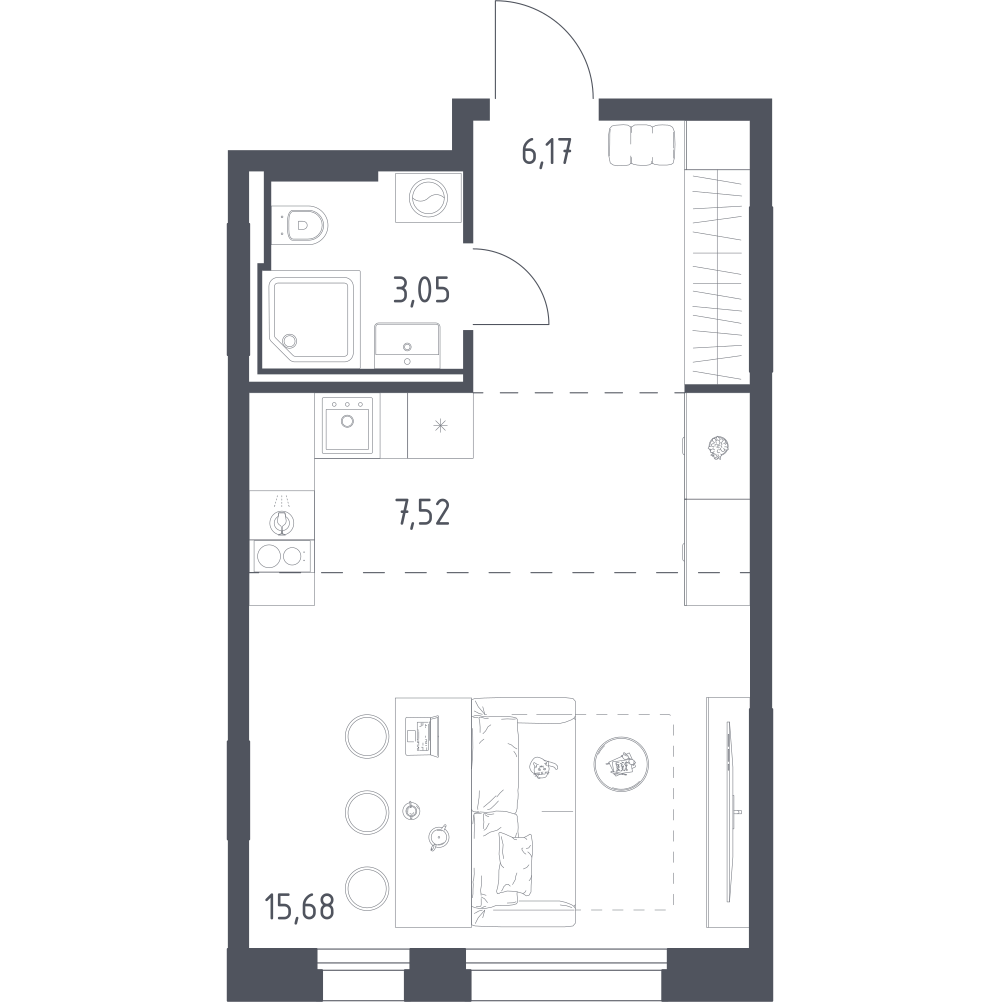 Студия 32 м2 в ЖК Заречье Парк корпус null этаж 2