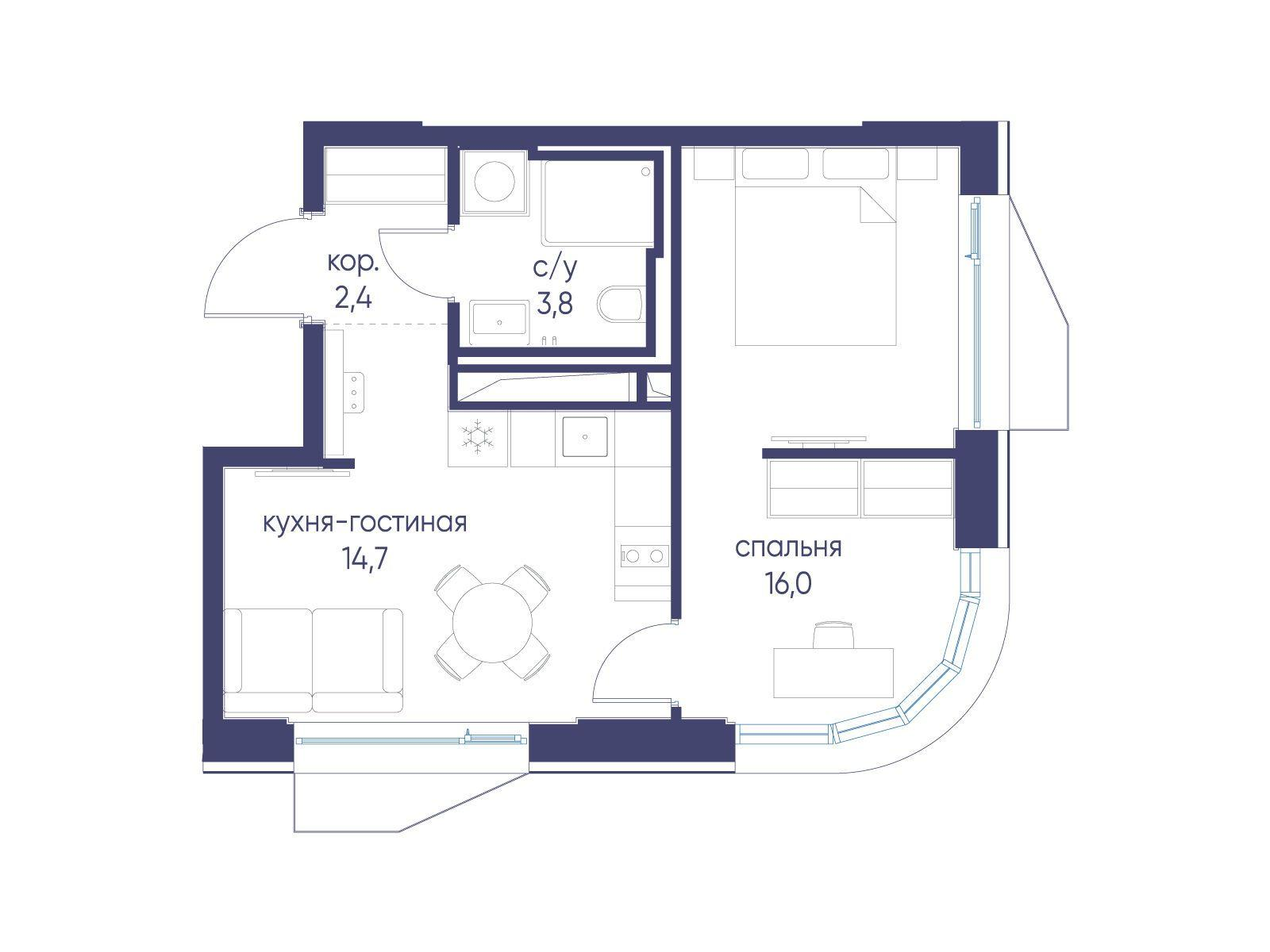 1-комнатная 36 м2 в ЖК Символ корпус null этаж 4