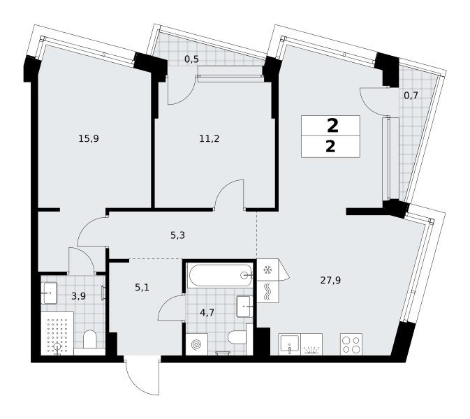 2-комнатная 75 м2 в ЖК Хольм корпус null этаж 4
