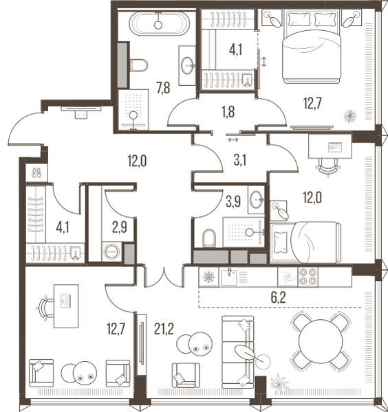 4-комнатная 104 м2 в ЖК High Life корпус null этаж 18