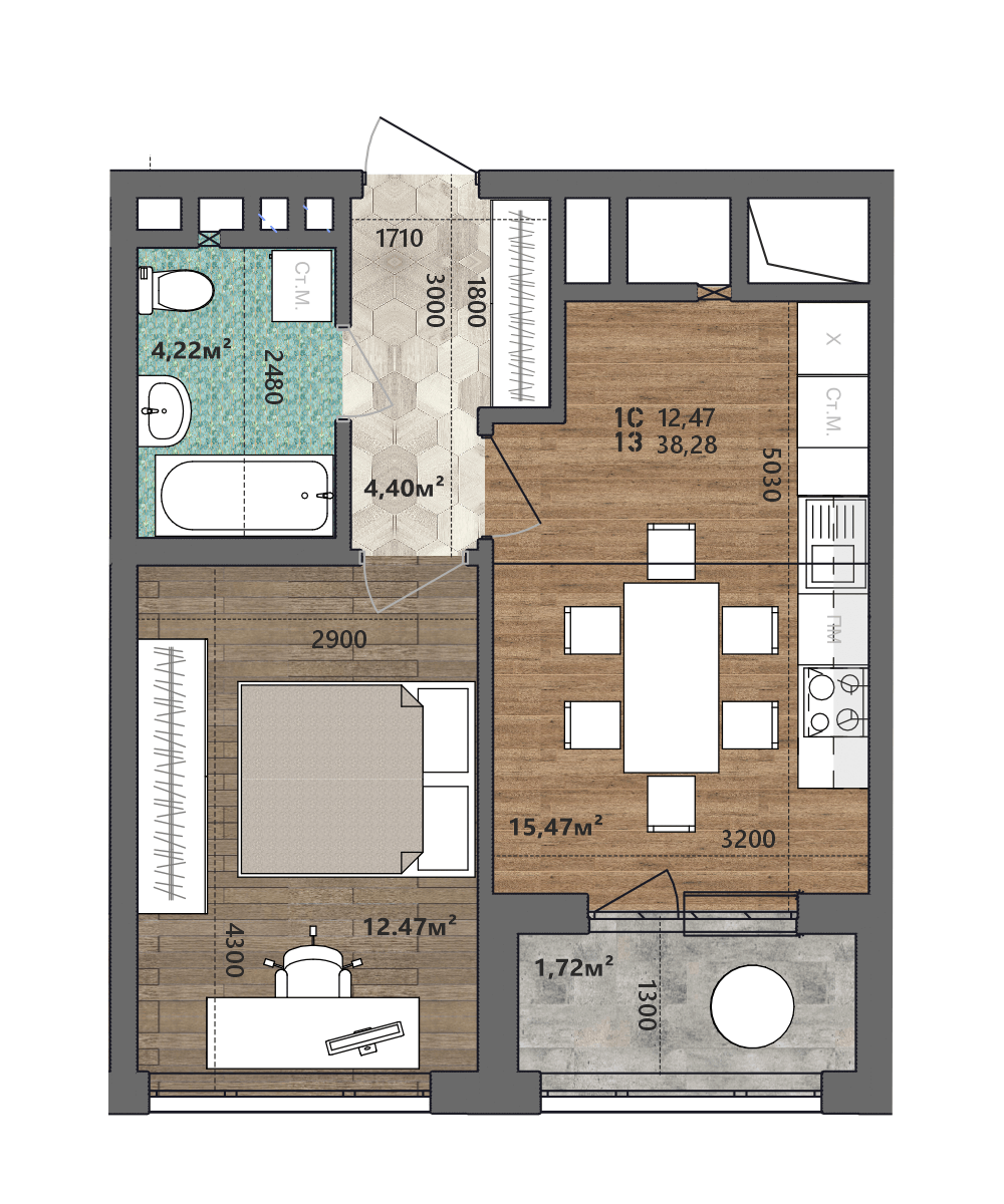 1-комнатная 38 м2 в ЖК Счастье-2 корпус null этаж 17