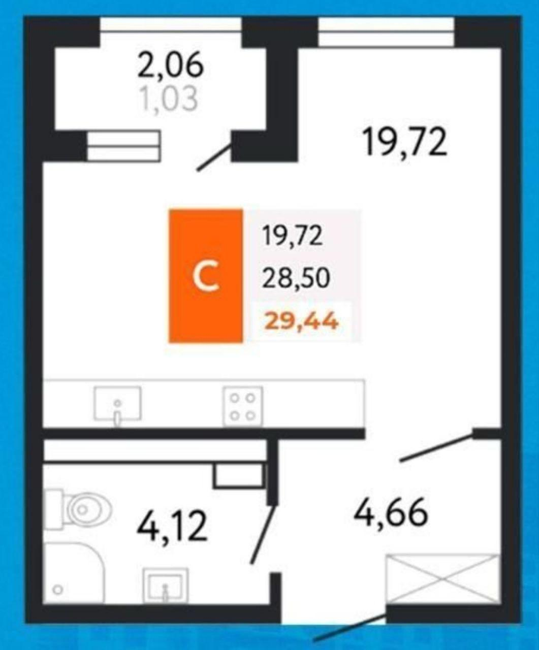 Студия 29.5 м2 в ЖК undefined корпус null этаж 12