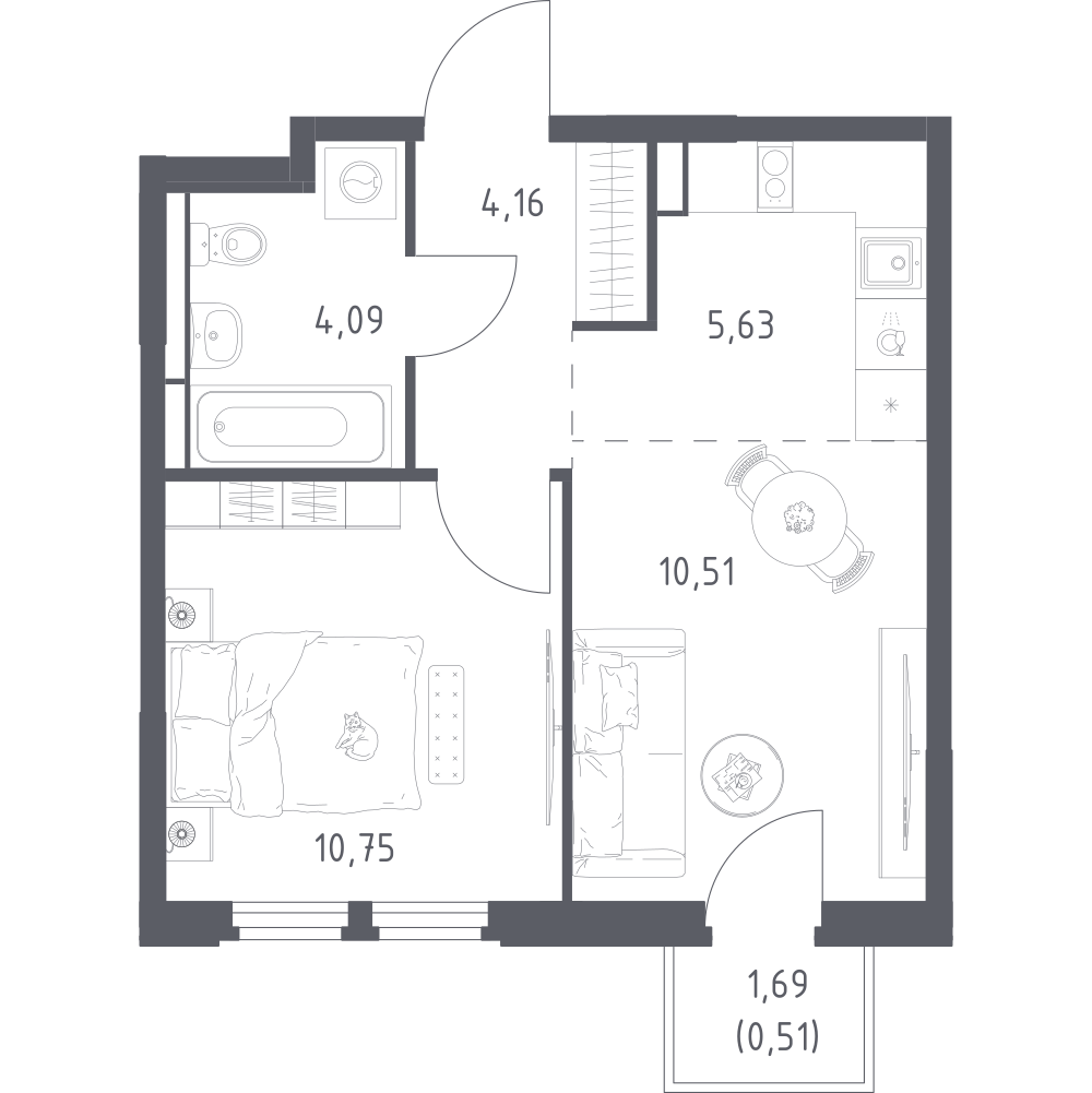 Студия 35 м2 в ЖК Космический Квартал корпус null этаж 5