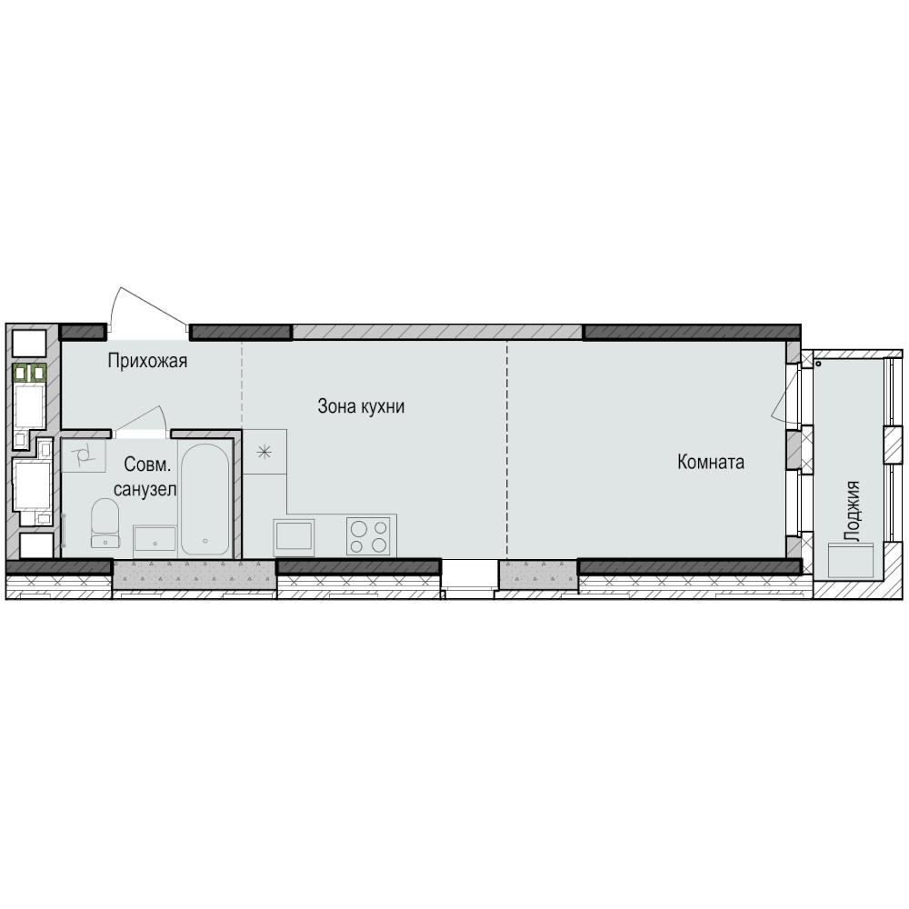 Студия 29 м2 в ЖК Унай корпус null этаж 9