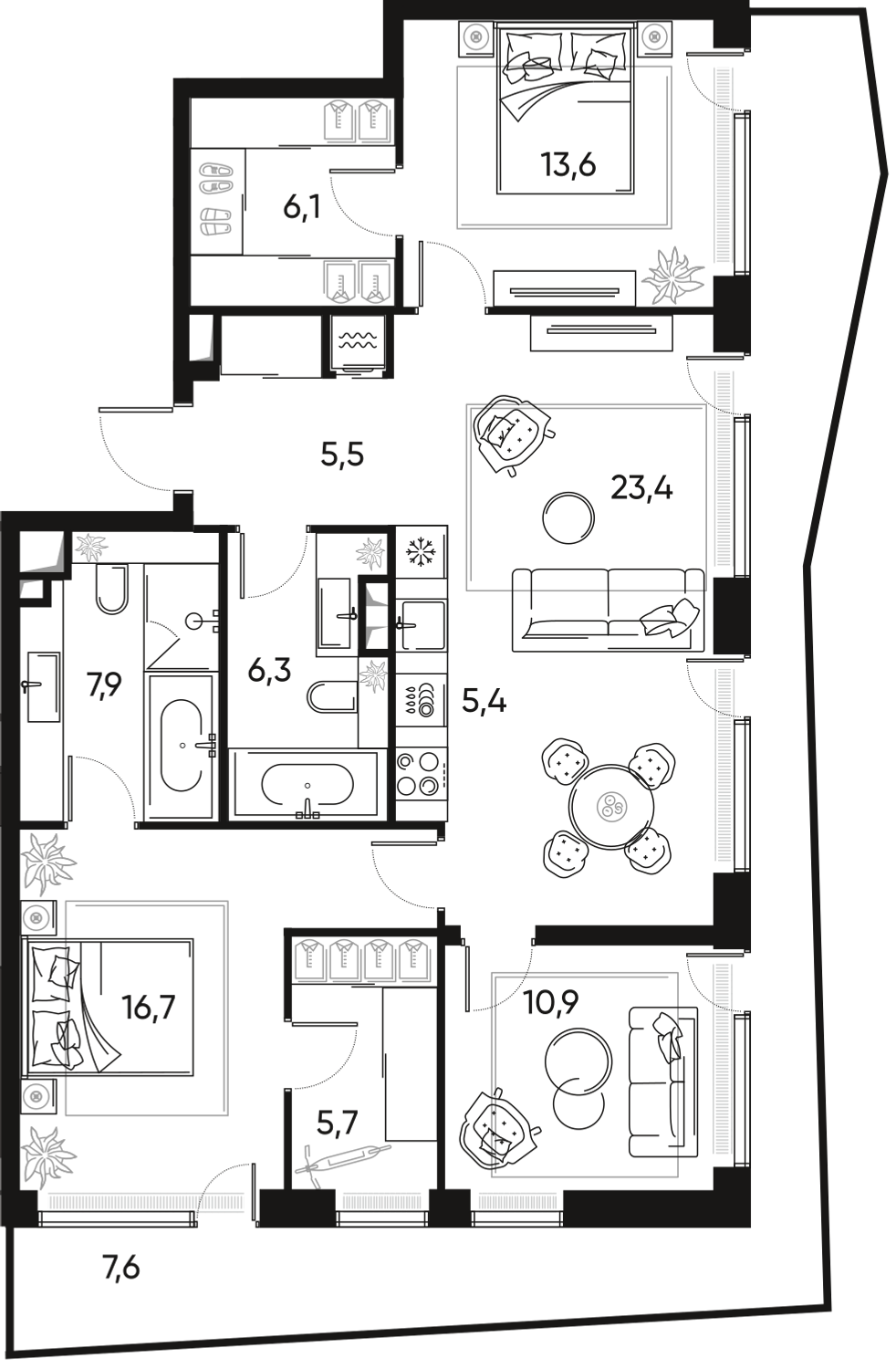 4-комнатная 109 м2 в ЖК Pride корпус null этаж 22
