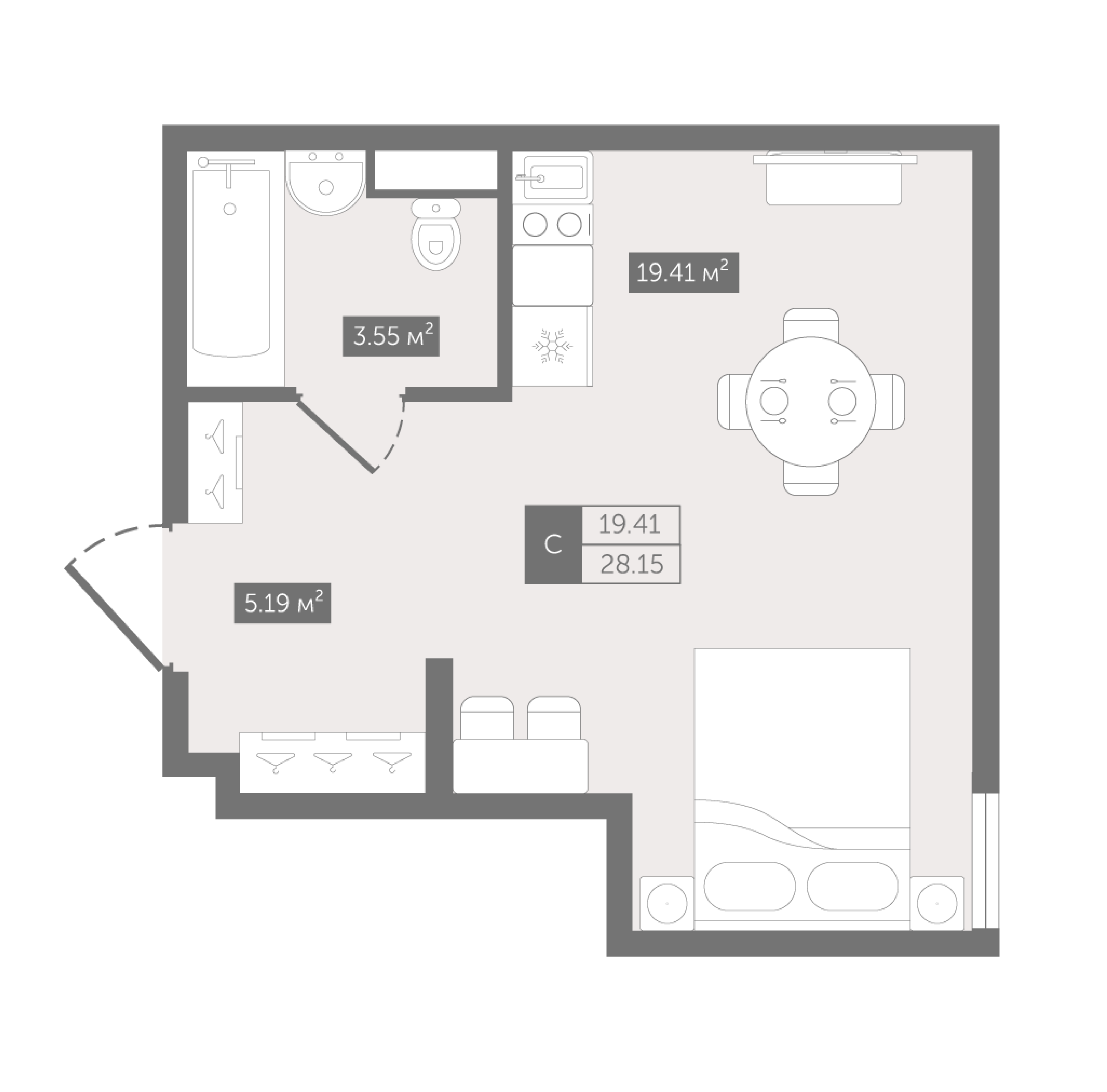 Студия 29 м2 в ЖК Зум Чёрная Речка корпус null этаж 3