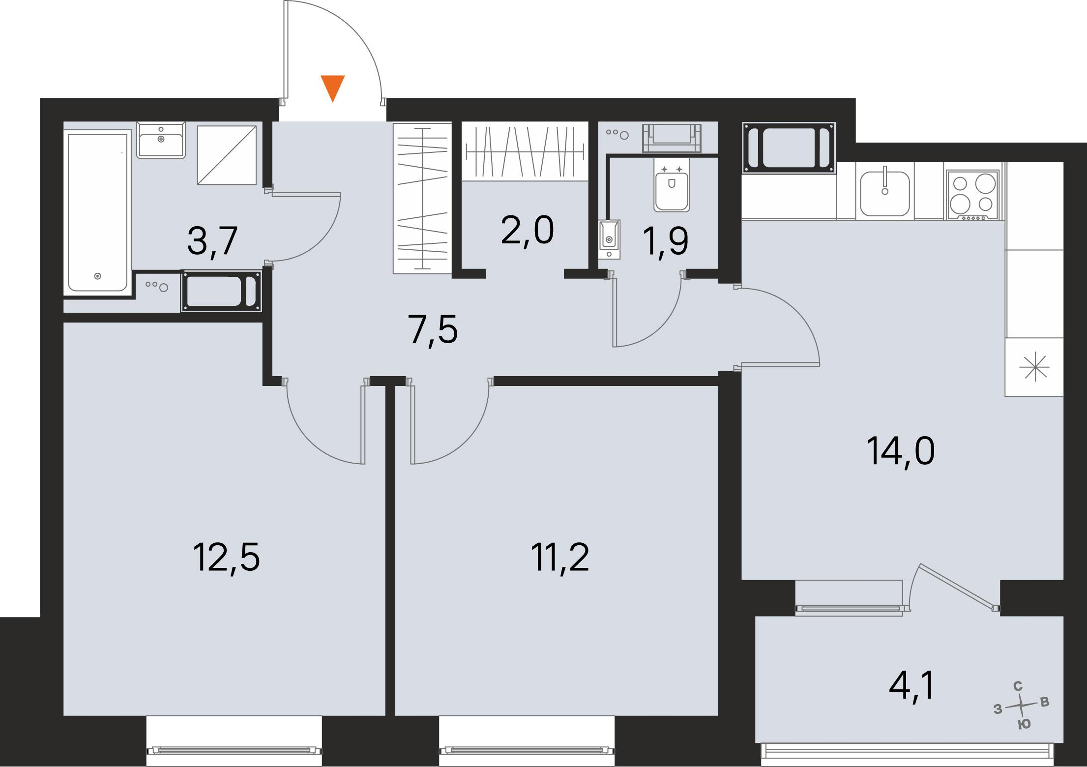 2-комнатная 54 м2 в ЖК М36 корпус null этаж 6