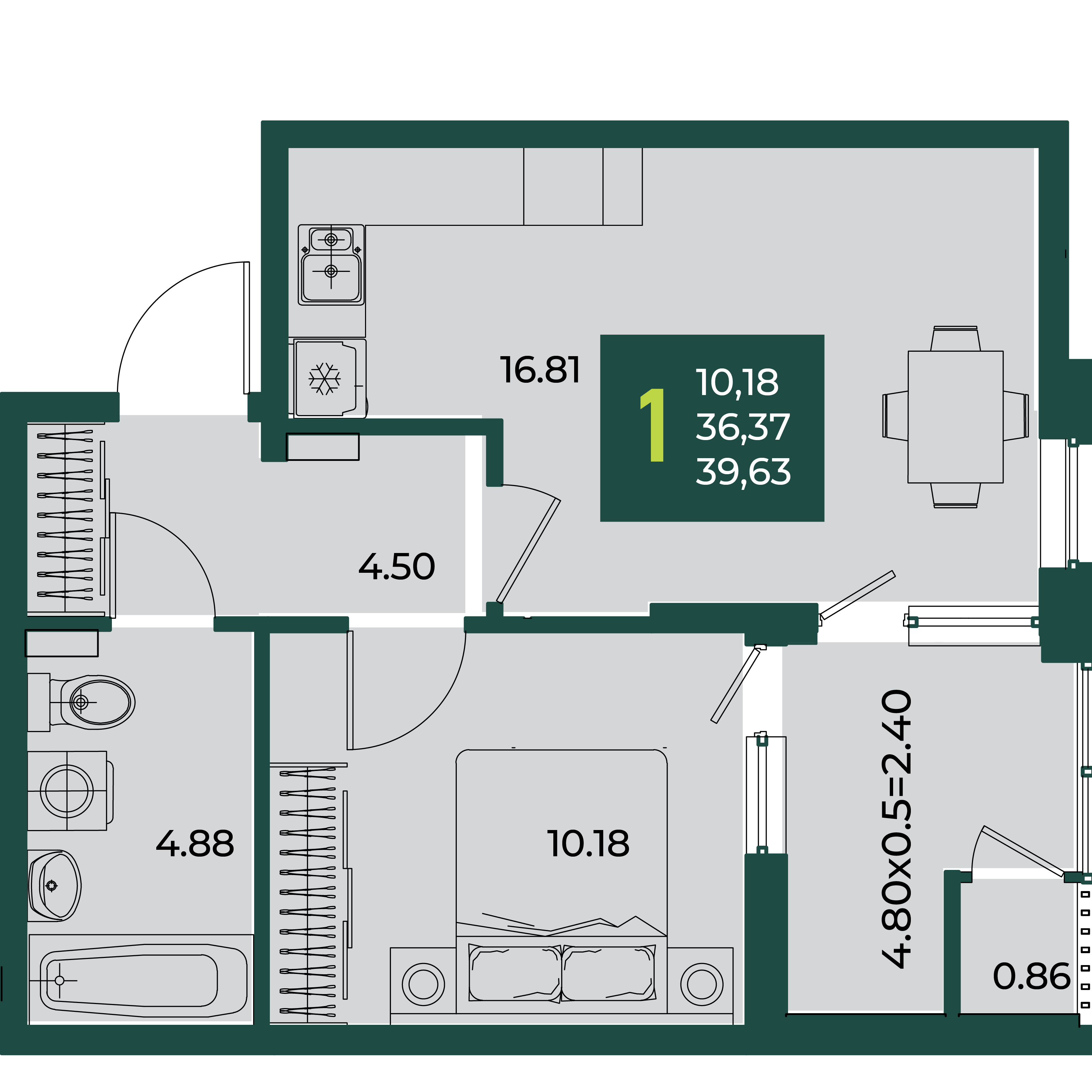1-комнатная 39 м2 в ЖК Образцово корпус null этаж 2