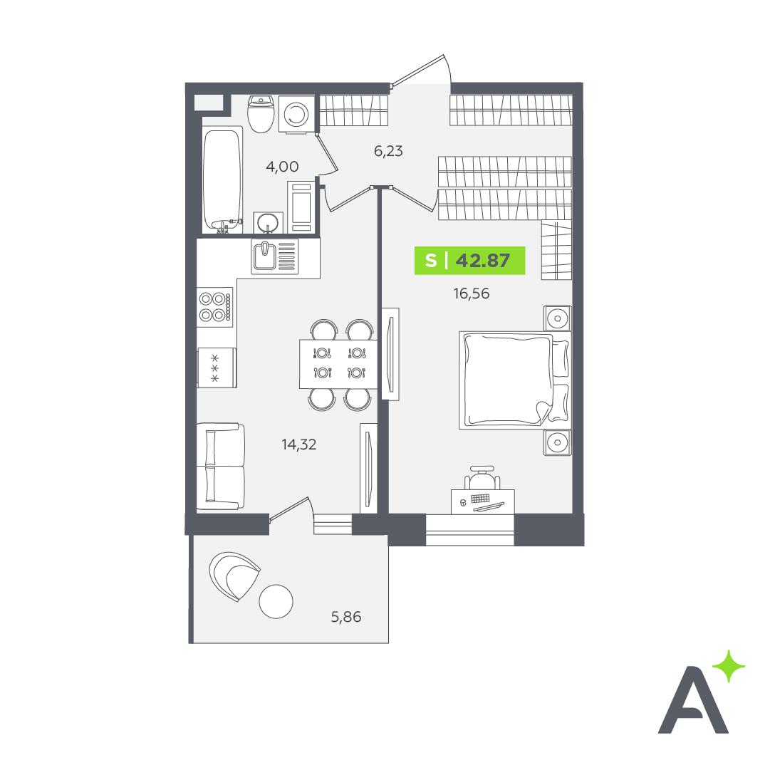 Студия 42 м2 в ЖК Аквилон STORIES корпус null этаж 9