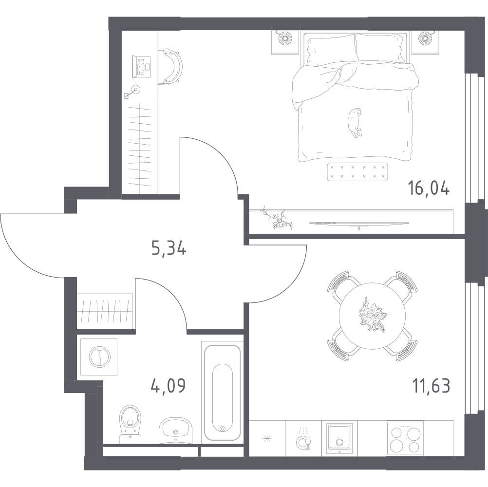 1-комнатная 37 м2 в ЖК Космический Квартал корпус null этаж 14