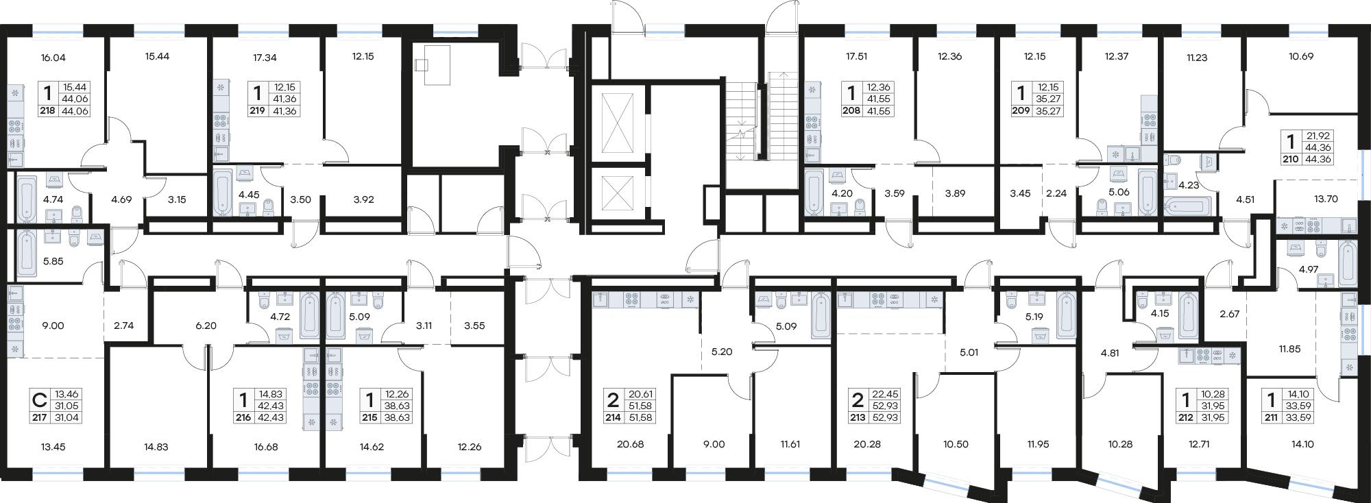 2-комнатная 51 м2 в ЖК GloraX Клубный корпус null этаж 1