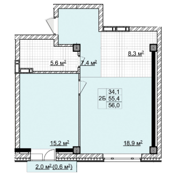 2-комнатная 55.4 м2 в ЖК undefined корпус null этаж 7