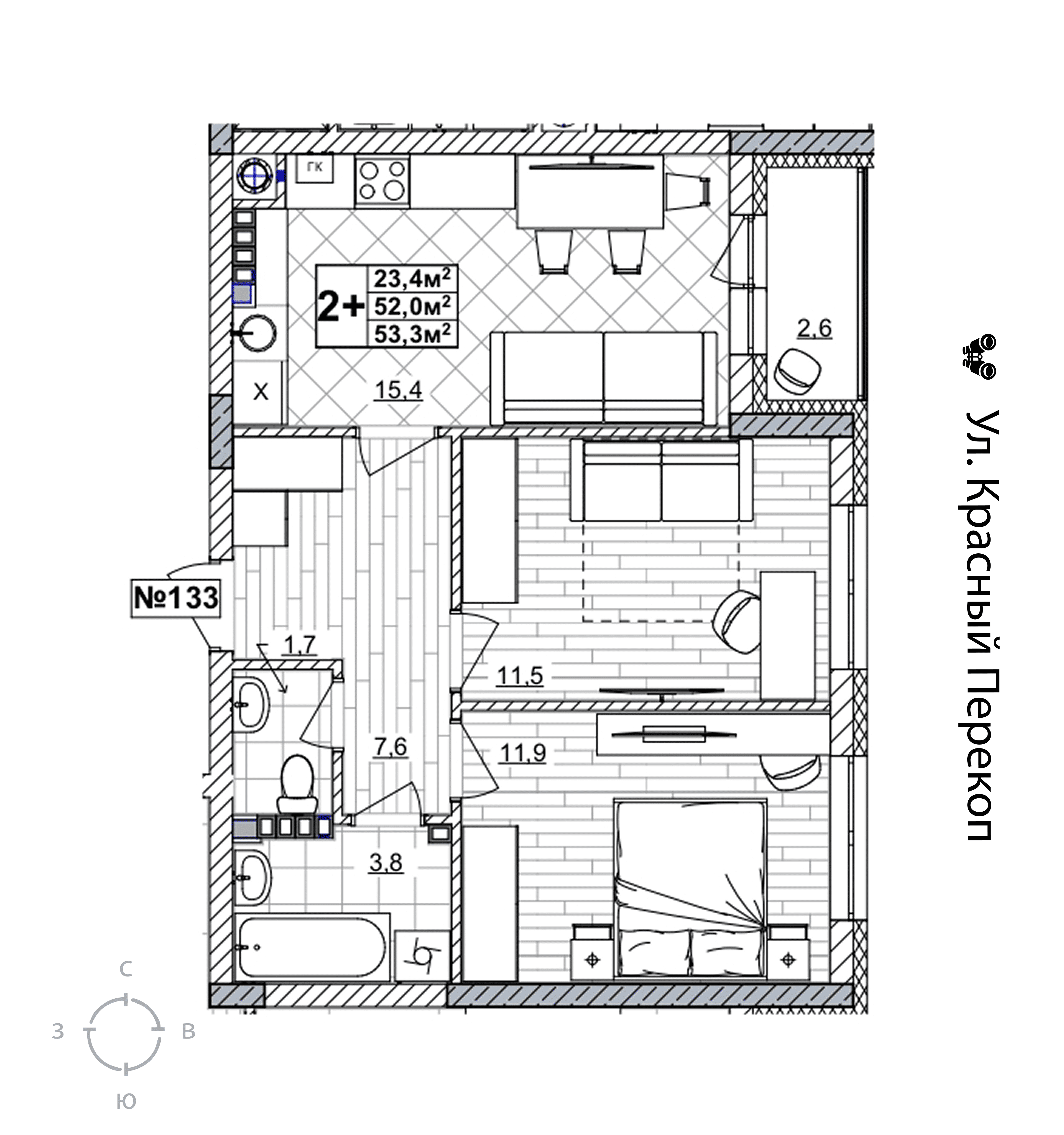 2-комнатная 53 м2 в ЖК Смородина корпус null этаж 4