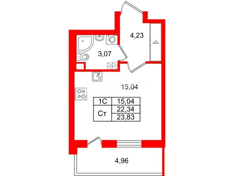 Студия 22 м2 в ЖК Парадный ансамбль корпус null этаж 3