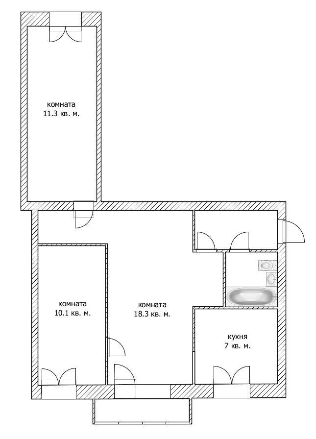 3-комнатная 55 м2 в ЖК undefined корпус null этаж 3