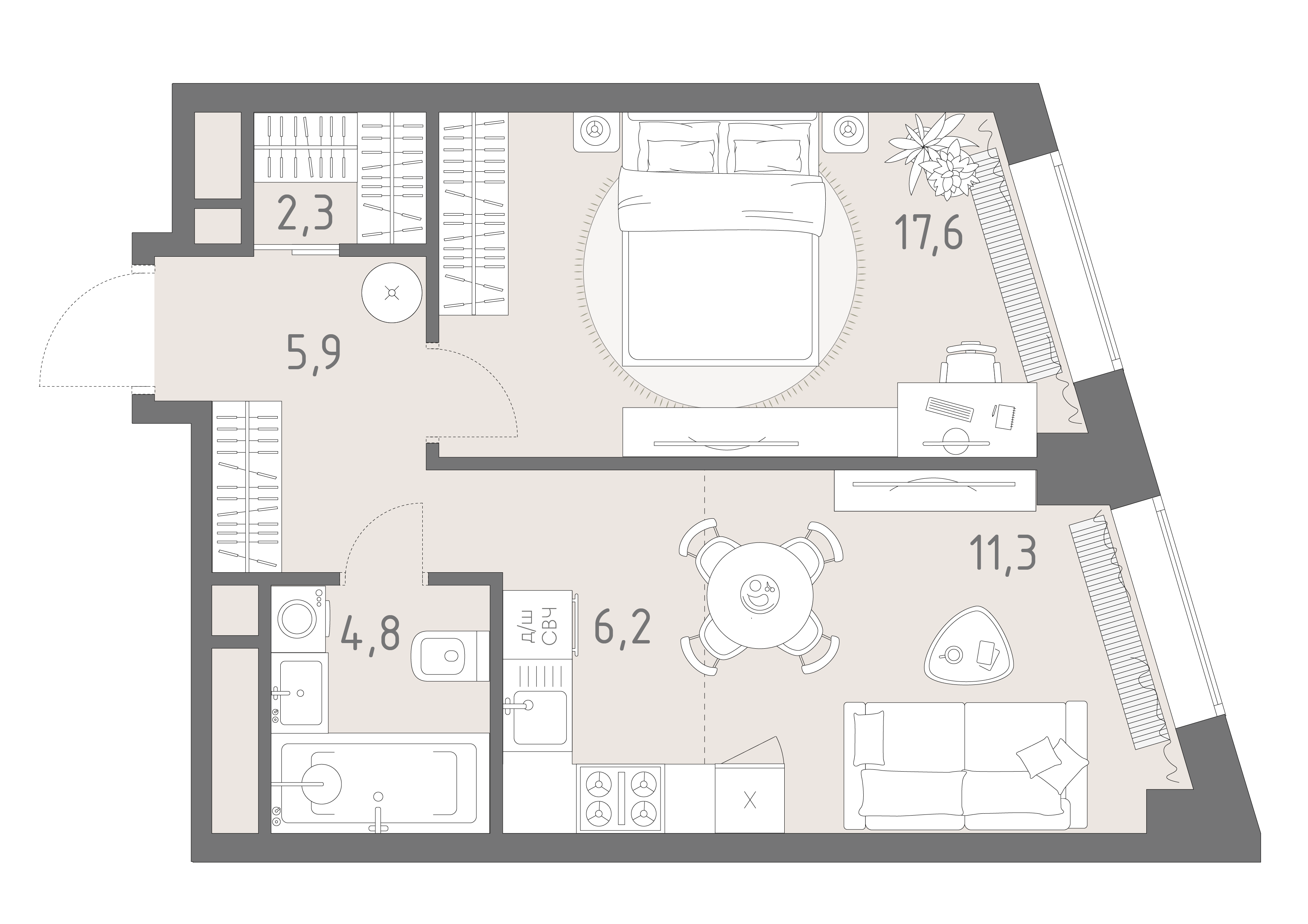 2-комнатная 48 м2 в ЖК Родина парк корпус null этаж 29