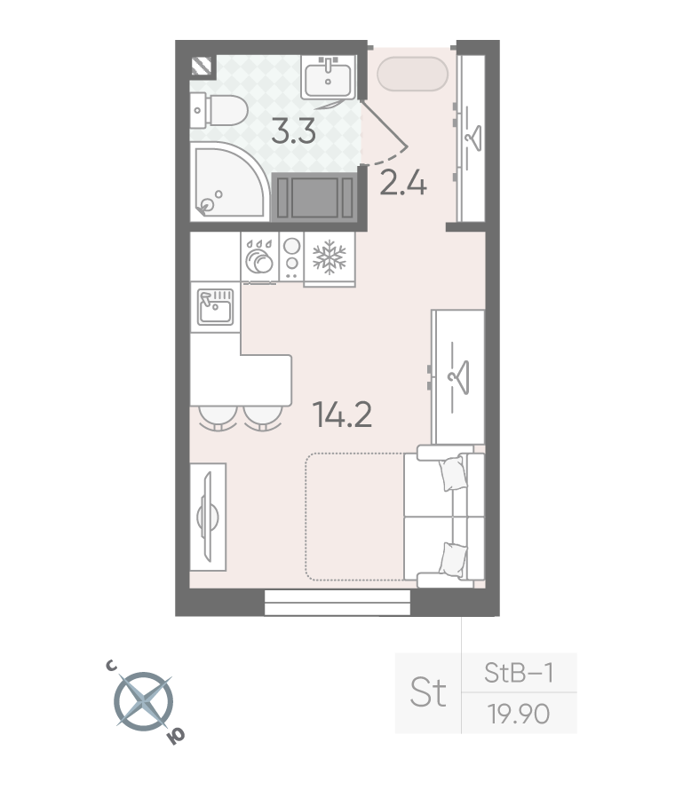 Студия 19 м2 в ЖК Пейзажный квартал корпус null этаж 10