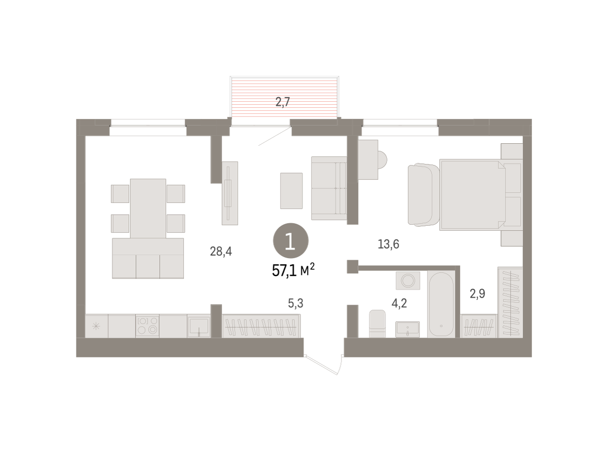 1-комнатная 57 м2 в ЖК Речной порт корпус null этаж 10