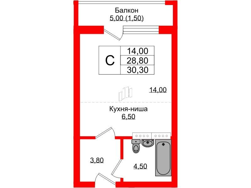 Студия 30 м2 в ЖК Теодор Кроне корпус null этаж 5