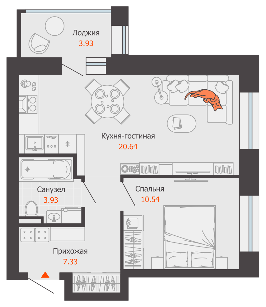 2-комнатная 44 м2 в ЖК ЖК Город Новаторов корпус null этаж 6