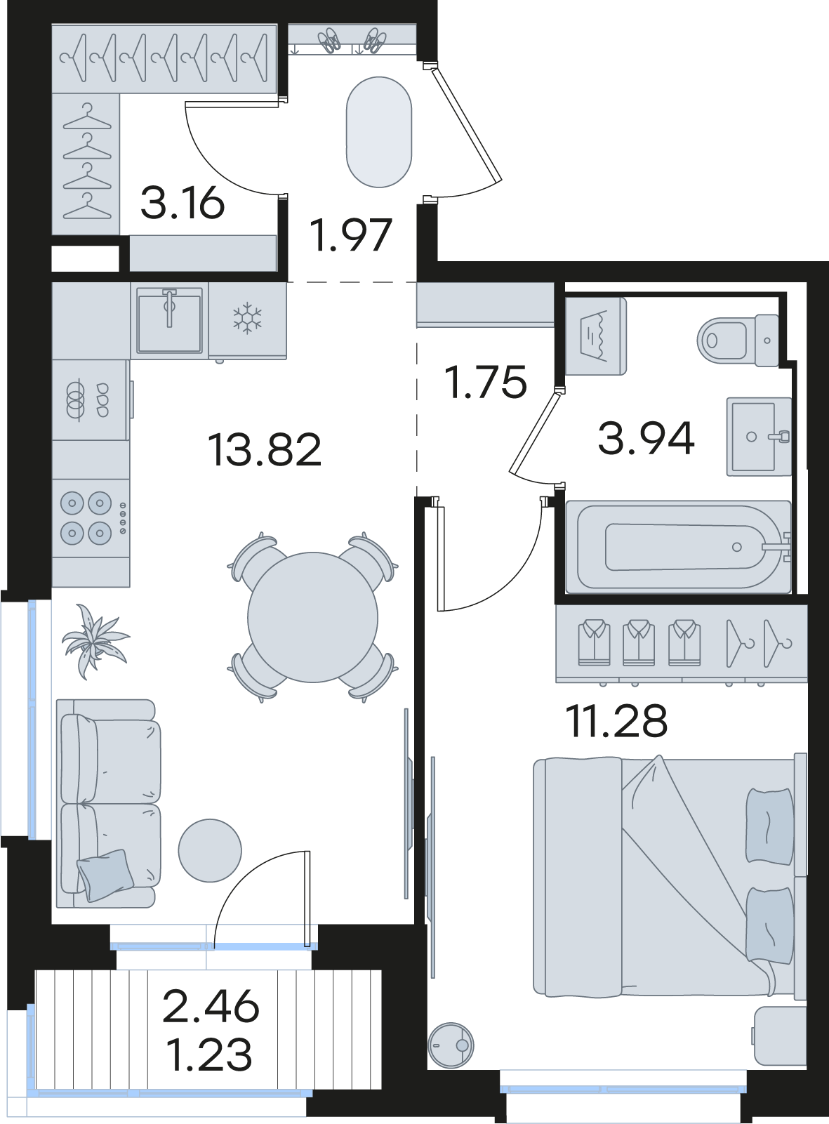 1-комнатная 37 м2 в ЖК Новинки корпус null этаж 2