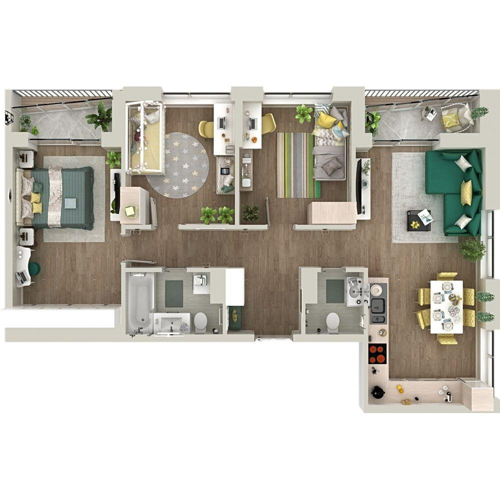 3-комнатная 87 м2 в ЖК Гранд Квартал корпус null этаж 13